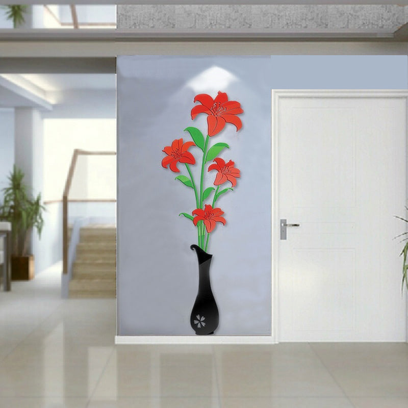 3d Acrylic Wall Flower Vase With Pot ( Guldaan )
