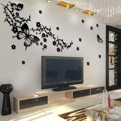 3D Acrylic Wall Decor , LED WALL FLOWER & BUTTERFLY VASE WALL DECOR