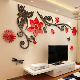 3D Acrylic Wall Decor , LED WALL FLOWER VASE WALL DECOR