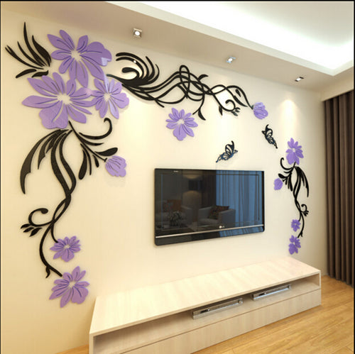3D Acrylic Wall Decor , LED WALL FLOWER VASE ART