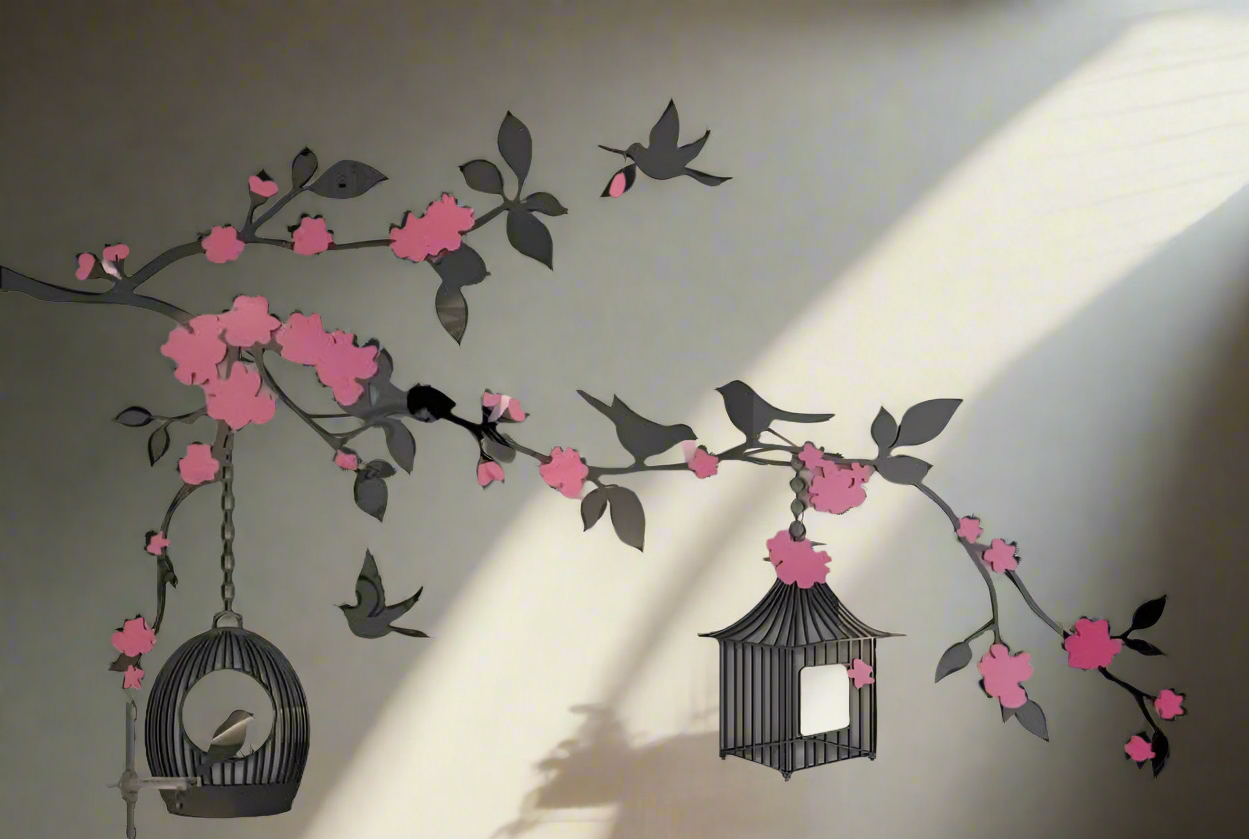 3D Cage Of Sparrow Acrylic Wall Art